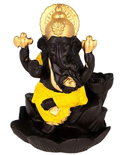 JaipurCrafts WebelKart Backflow Incense Burner Lord Ganesha Emblem Auspicious and Success Cone Censer Ceramic Home Decor Ganesha Stick Holders with Free 10 Backflow Cones Yellow