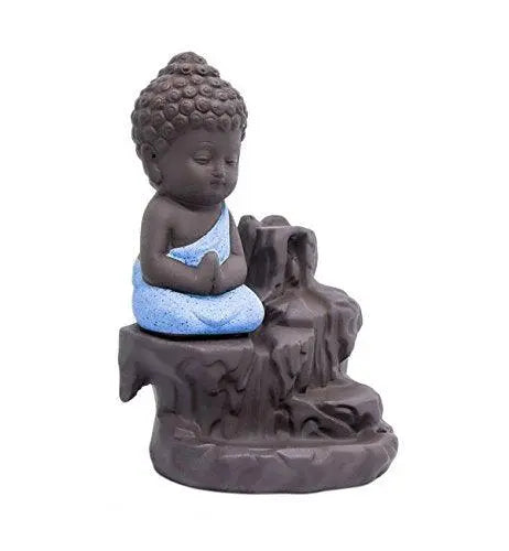 JaipurCrafts Maditating Monk Buddha Smoke Back flow Cone Incense Holder| Decorative Showpiece- with 6 free Smoke Back flow Scented Cone Incenses