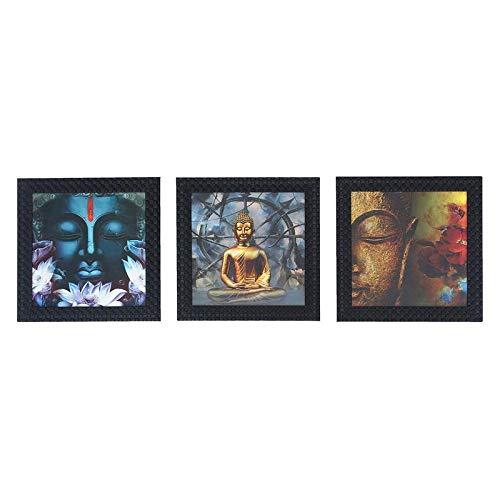 JaipurCrafts Gautam Buddha Set of 3 Framed UV Digital Reprint Painting (Wood, Synthetic, 26 cm x 76 cm)