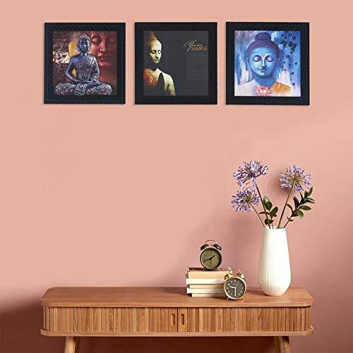 JaipurCrafts Gautam Buddha Set of 3 Framed UV Digital Reprint Painting (Wood, Synthetic, 26 cm x 76 cm)