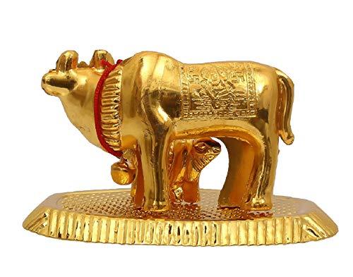 JaipurCrafts Gold Small Kamdhenu Cow and Calf Showpiece - 5.5 cm (Aluminium)