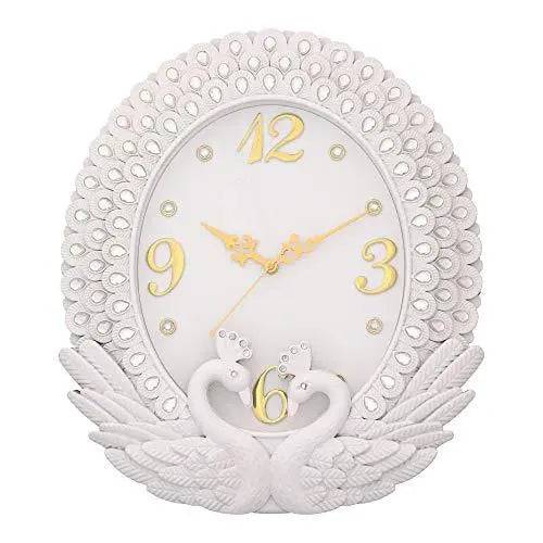 JaipurCrafts Plastic Peacock Diamond Wall Clock (White_34 x 38 cm)