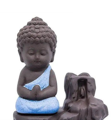 JaipurCrafts Maditating Monk Buddha Smoke Back flow Cone Incense Holder| Decorative Showpiece- with 6 free Smoke Back flow Scented Cone Incenses