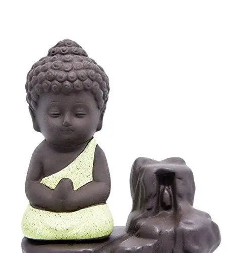 JaipurCrafts WebelKart Buddha Smoke Fountain |Buddha Incense Burner | Meditating Monk Buddha Smoke Backflow Cone Incense Holder Decorative Showpiece |Buddha Idol | Buddha Fountain |Buddha Statue (Yellow) With Free 10 Back flow Incense Cones