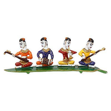 Webelkart Hand-Painted Rajasthani Musician Group Metal Figurine - 13.50 Inch x 4 Inch x 3 Inch (Metal, Multi-Color)