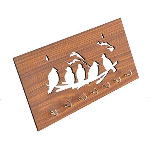 JaipurCrafts 5-Birds Wooden Key Holder (29 cm x 13.5 cm x 0.4 cm, Brown)- 7 Hooks