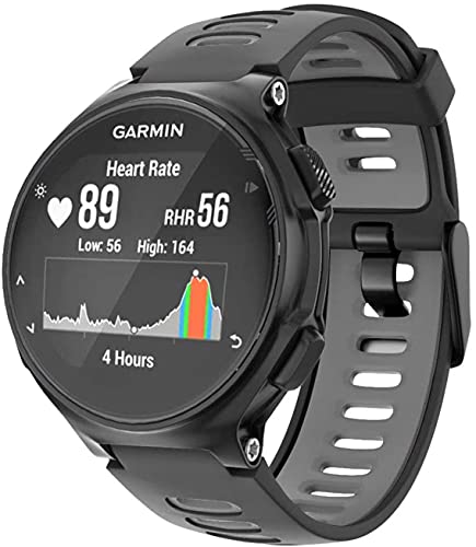 Zitel Band for Garmin Forerunner 735XT, 220, 230, 235, 235 Lite, 620, 630, Approach S20,S6,S5, Silicone Strap - Black/Gray