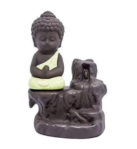 JaipurCrafts WebelKart Buddha Smoke Fountain |Buddha Incense Burner | Meditating Monk Buddha Smoke Backflow Cone Incense Holder Decorative Showpiece |Buddha Idol | Buddha Fountain |Buddha Statue (Yellow) With Free 10 Back flow Incense Cones
