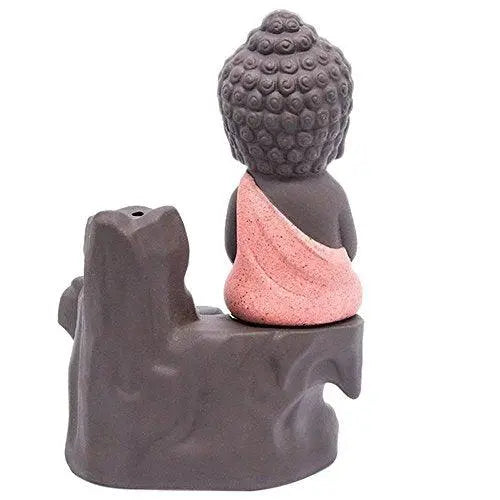 JaipurCrafts WebelKart Buddha Smoke Fountain |Buddha Incense Burner | Meditating Monk Buddha Smoke Backflow Cone Incense Holder Decorative Showpiece |Buddha Idol | Buddha Fountain |Buddha Statue (Orange) With Free 10 Back flow Incense Cones
