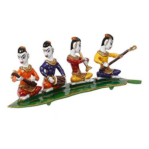 Webelkart Hand-Painted Rajasthani Musician Group Metal Figurine - 13.50 Inch x 4 Inch x 3 Inch (Metal, Multi-Color)