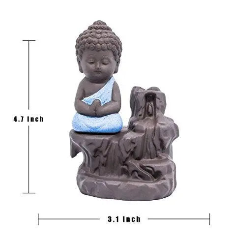 JaipurCrafts Maditating Monk Buddha Smoke Back flow Cone Incense Holder| Decorative Showpiece- with 6 free Smoke Back flow Scented Cone Incenses