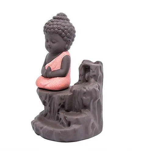 JaipurCrafts WebelKart Buddha Smoke Fountain |Buddha Incense Burner | Meditating Monk Buddha Smoke Backflow Cone Incense Holder Decorative Showpiece |Buddha Idol | Buddha Fountain |Buddha Statue (Orange) With Free 10 Back flow Incense Cones