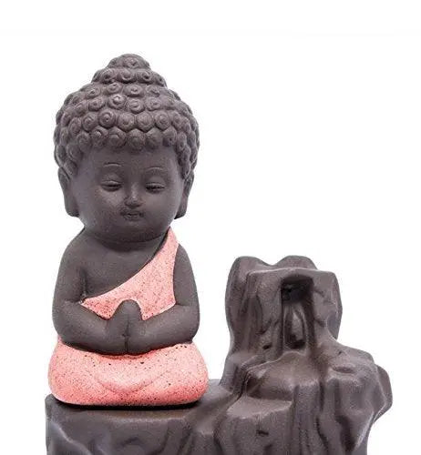 JaipurCrafts WebelKart Buddha Smoke Fountain |Buddha Incense Burner | Meditating Monk Buddha Smoke Backflow Cone Incense Holder Decorative Showpiece |Buddha Idol | Buddha Fountain |Buddha Statue (Orange) With Free 10 Back flow Incense Cones