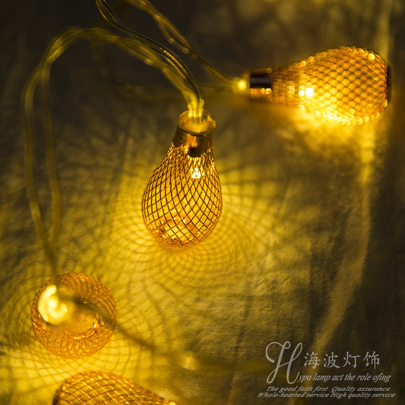 16 LED Golden Metal Rain Drop Copper Ball Shape LED Lights