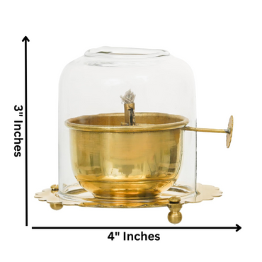 Webelkart Antique Brass Lanterns for Home Decor,Oil Puja Lamp for Aarti Temple Pooja Article /Akhand Diya with Lifting Screw for Puja Decor, Diya for Diwali (3" Inches)