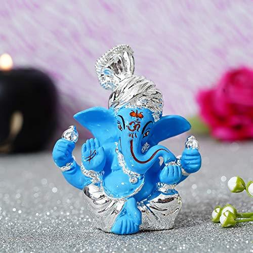 Webelkart Silver Plated Lord Ganesha for Car Dashboard Statue Ganpati Figurine God of Luck & Success Diwali Gifts Home Decor (Size: 7.36 x 3.50 x 6.00 cm)