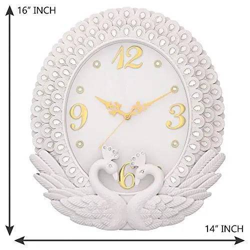 JaipurCrafts Plastic Peacock Diamond Wall Clock (White_34 x 38 cm)