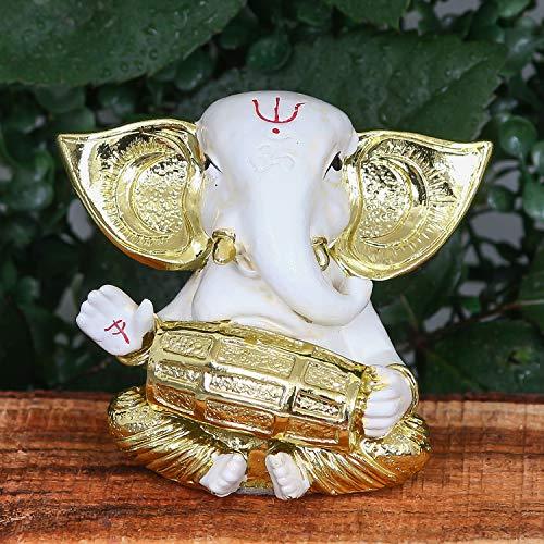 Webelkart Gold Plated Lord Ganesha Musician for Car Dashboard Statue Ganpati Figurine God of Luck & Success Diwali Gifts Home Decor (Size: 3.00 x 2.50 inches)