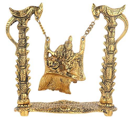 JaipurCrafts Premium Spiritual Metal Radha-Krishna Jhula Idol (18 cm x 18 cm x 9 cm, Golden)