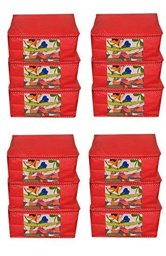 JaipurCrafts 12 Pieces Non Woven Saree Cover Set, Red (45 x 35 x 22 cm)