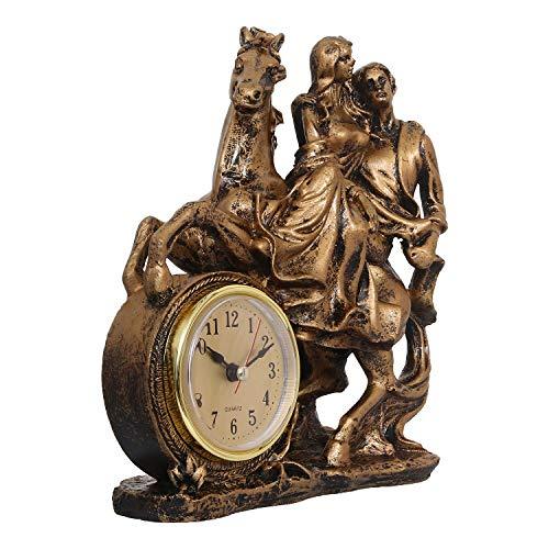 JaipurCrafts Resin Love Couple Sitting On Bike With Table Clock Statue, 18 CM, Gold, 1 Piece