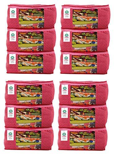 JaipurCrafts 12 Pieces Quilted Polka Dots Cotton Saree Cover Set, Pink (45 x 30 x 20 cm)
