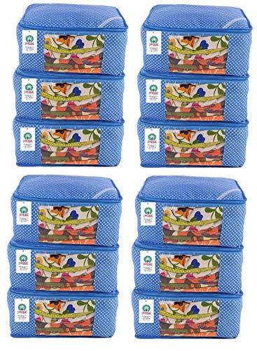 JaipurCrafts 12 Pieces Quilted Polka Dots Cotton Saree Cover Set, Blue (45 x 30 x 20 cm)