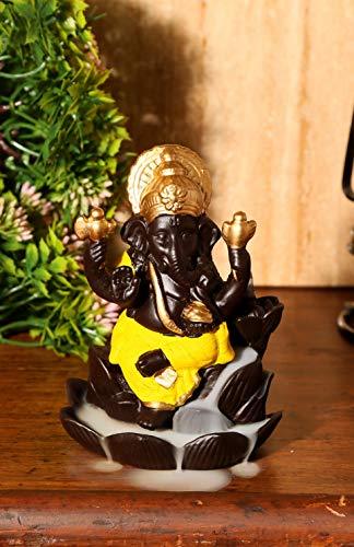 JaipurCrafts WebelKart Backflow Incense Burner Lord Ganesha Emblem Auspicious and Success Cone Censer Ceramic Home Decor Ganesha Stick Holders with Free 10 Backflow Cones Yellow