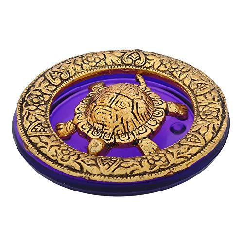 JaipurCrafts White Metal with Glass Plate Feng Shui Metal Tortoise,Turtle Plate Yantra Vastu Feng Sui | Vaastu Yantra- 4 in