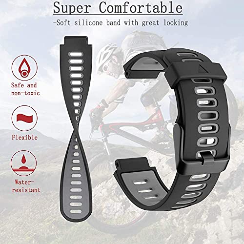 Zitel Band for Garmin Forerunner 735XT, 220, 230, 235, 235 Lite, 620, 630, Approach S20,S6,S5, Silicone Strap - Black/Gray