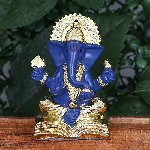 Webelkart Gold Plated Lord Ganesha for Car Dashboard Statue Ganpati Figurine God of Luck & Success Diwali Gifts Home Decor (Size: 2.75 x 2.25 inches)