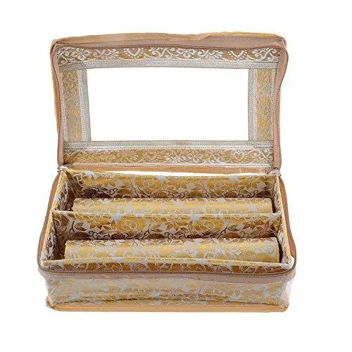 JaipurCrafts Golden Bangle Box Two Roll in Brocade (Golden)