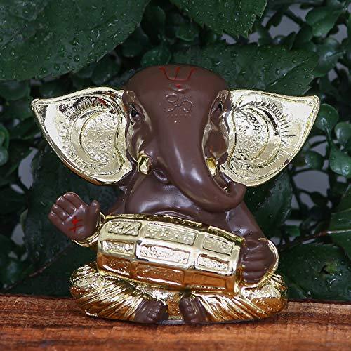 Webelkart Gold Plated Lord Ganesha for Car Dashboard Statue Ganpati Figurine God of Luck & Success Diwali Gifts Home Decor (Size: 3.00 x 2.50 inches)