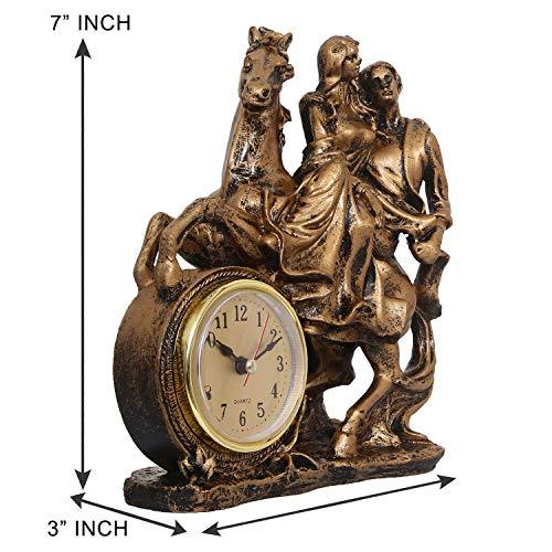 JaipurCrafts Resin Love Couple Sitting On Bike With Table Clock Statue, 18 CM, Gold, 1 Piece