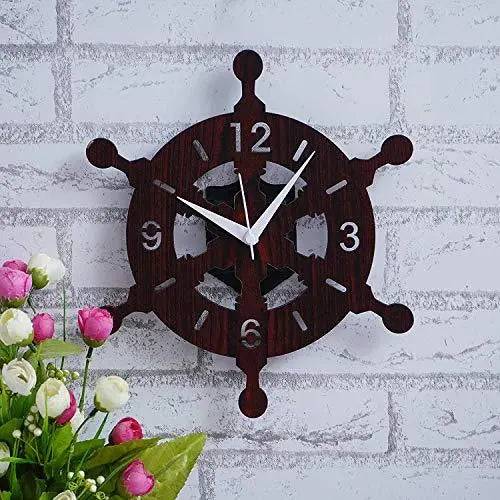 Webelkart New and Improved Antique Ship Wheel Wood Wall Clock for Home Stylish - 12 Inch x 10.50 Inch