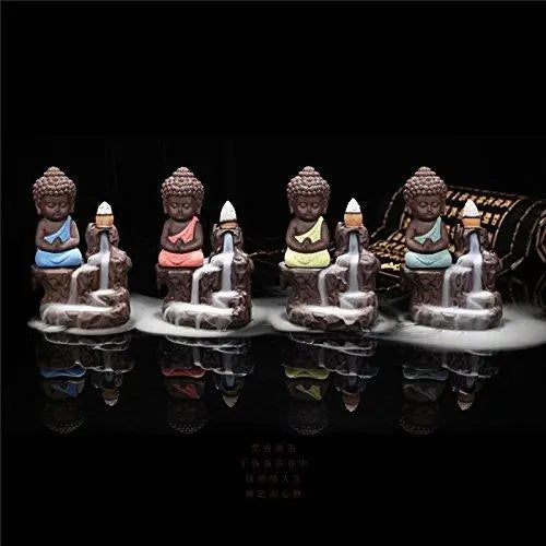 JaipurCrafts WebelKart Buddha Smoke Fountain |Buddha Incense Burner | Meditating Monk Buddha Smoke Backflow Cone Incense Holder Decorative Showpiece |Buddha Idol | Buddha Fountain |Buddha Statue (Yellow) With Free 10 Back flow Incense Cones
