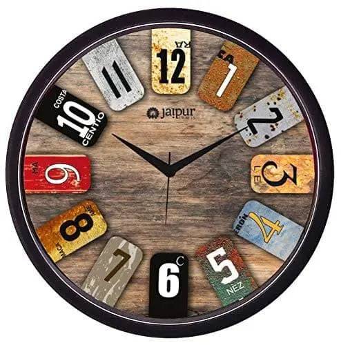 JaipurCrafts Plastic Wall Clock (Black and Blue, 2 X 12 X 12 Inch)