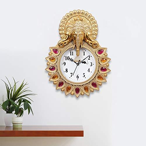 Webelkart Plastic Lord Ganesha Designer Wall Clock (Gold, 13 X 2 X 17 Inch)