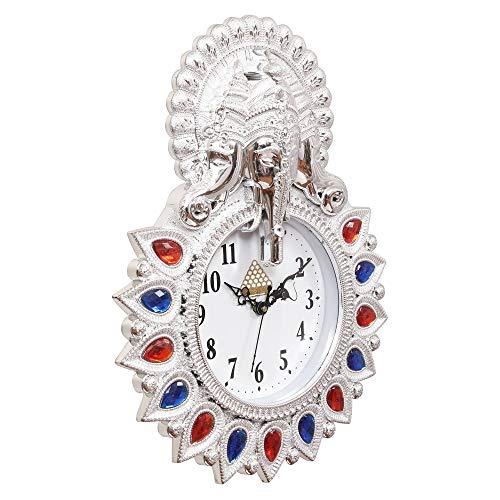Webelkart Plastic Lord Ganesha Designer Wall Clock (Silver_13 Inch X 2 Inch X 17 Inch)
