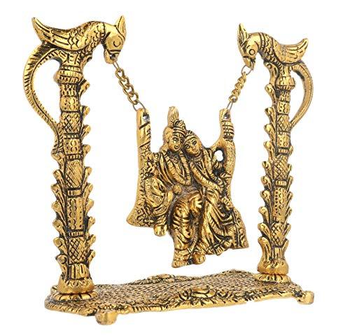 JaipurCrafts Premium Spiritual Metal Radha-Krishna Jhula Idol (18 cm x 18 cm x 9 cm, Golden)