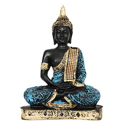 Webelkart Resin Sitting Buddha Idol Statue, 10 IN, Sky Blue And Black, 1 Piece