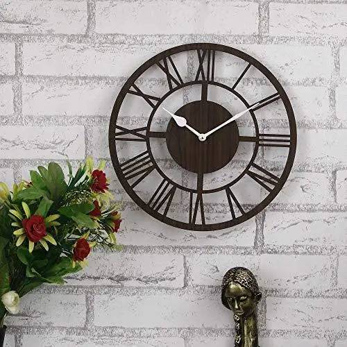 Webelkart Beautiful Square Wood Wall Clock (30 cm x 30 cm x 2.8 cm, Brown)- Without Glass (Design 11)