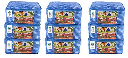 JaipurCrafts 9 Pieces Quilted Polka Dots Cotton Saree Cover Set, Blue (45 x 30 x 20 cm)