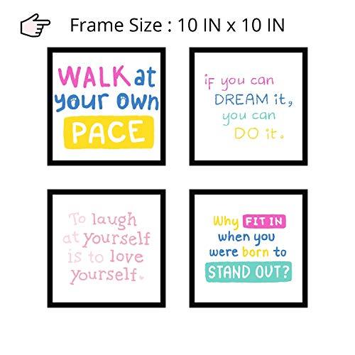 Webelkart Premium Motivational/Inspirational Quote Synthetic Photo Frame for Wall, Office, Study Room Decoration Poster Framed with Plexi Glass, Size - 10 x 10 Inch, Multicolour | Set of 4