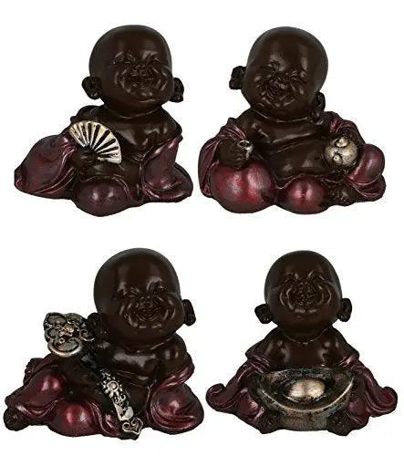 JaipurCrafts Set of 4 Cute Child Monk Showpiece - 10.5 cm (Polyresin, Pink, Brown, Silver)- for Home Decor| Office Decor| Valentines Day Gifts | Diwali Decor| Vaastu Decor| Fengshui