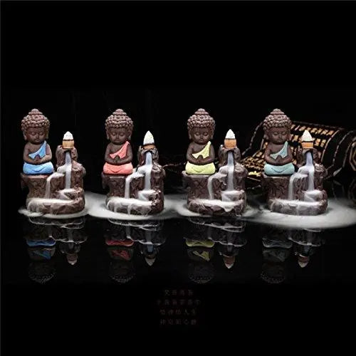 JaipurCrafts WebelKart Buddha Smoke Fountain |Buddha Incense Burner | Meditating Monk Buddha Smoke Backflow Cone Incense Holder Decorative Showpiece |Buddha Idol | Buddha Fountain |Buddha Statue (Orange) With Free 10 Back flow Incense Cones
