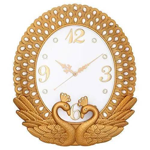 JaipurCrafts Plastic Wall Clock (38 x 34 x 5.08 cm, Gold)
