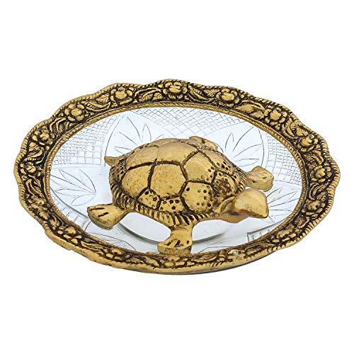 JaipurCrafts White Metal with Glass Plate Feng Shui Metal Tortoise,Turtle Plate Yantra Vastu Feng Sui, Vastu Yantra