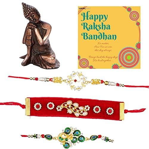 Webelkart Premium Combo of Rakhi Gift for Brother and Bhabhi and Kids with Premium Black Metal Lord Gautam Buddha Showpiece