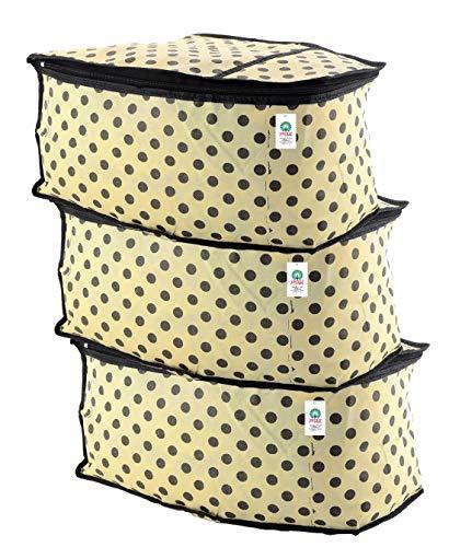 JaipurCrafts 3 Piece Non Woven Polka Dots Print Blouse Cover Set, Ivory (39 cm x 27 cm x 20 cm)